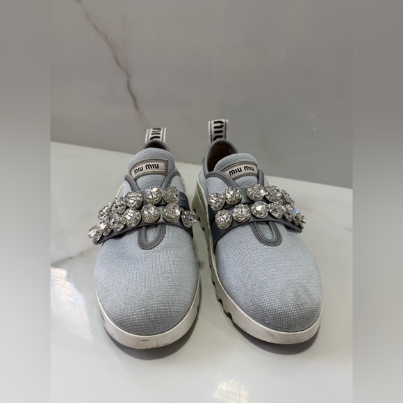 Miu Miu Grey Crystal Embellished Slip-On Sneakers Size 36.5 - Picture 3 of 14